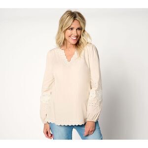 Bellisima by Kim Gravel Women's Top Plus Sz 1X Daisy Days of DARK BEIGE A647810